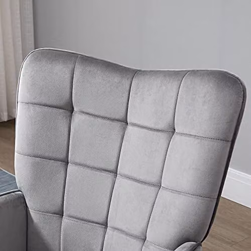 HOMCOM Set of 2 Modern Velvet Tufted Wingback Armchairs in Grey with Wood Legs, W/D/H: 71.0 x 76.0 x 101.0 cm – 5