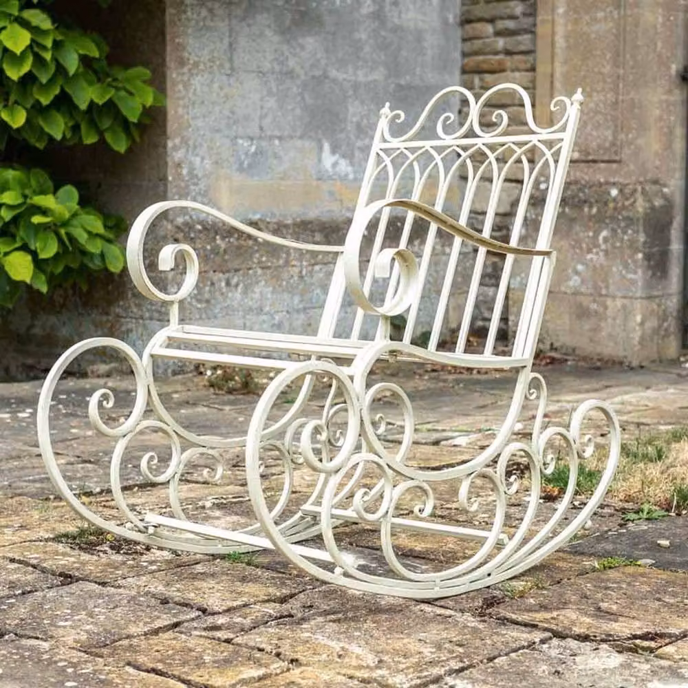 Ascalon Design Ltd Rustic Metal Garden Rocking Chair with Armrests in Beige/White, W: 61 cm, D: 61 cm, H: 98 cm – 2