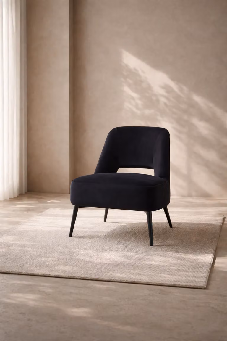Tommy Franks Avesa Black Velvet Lounge Chair with Metal Frame