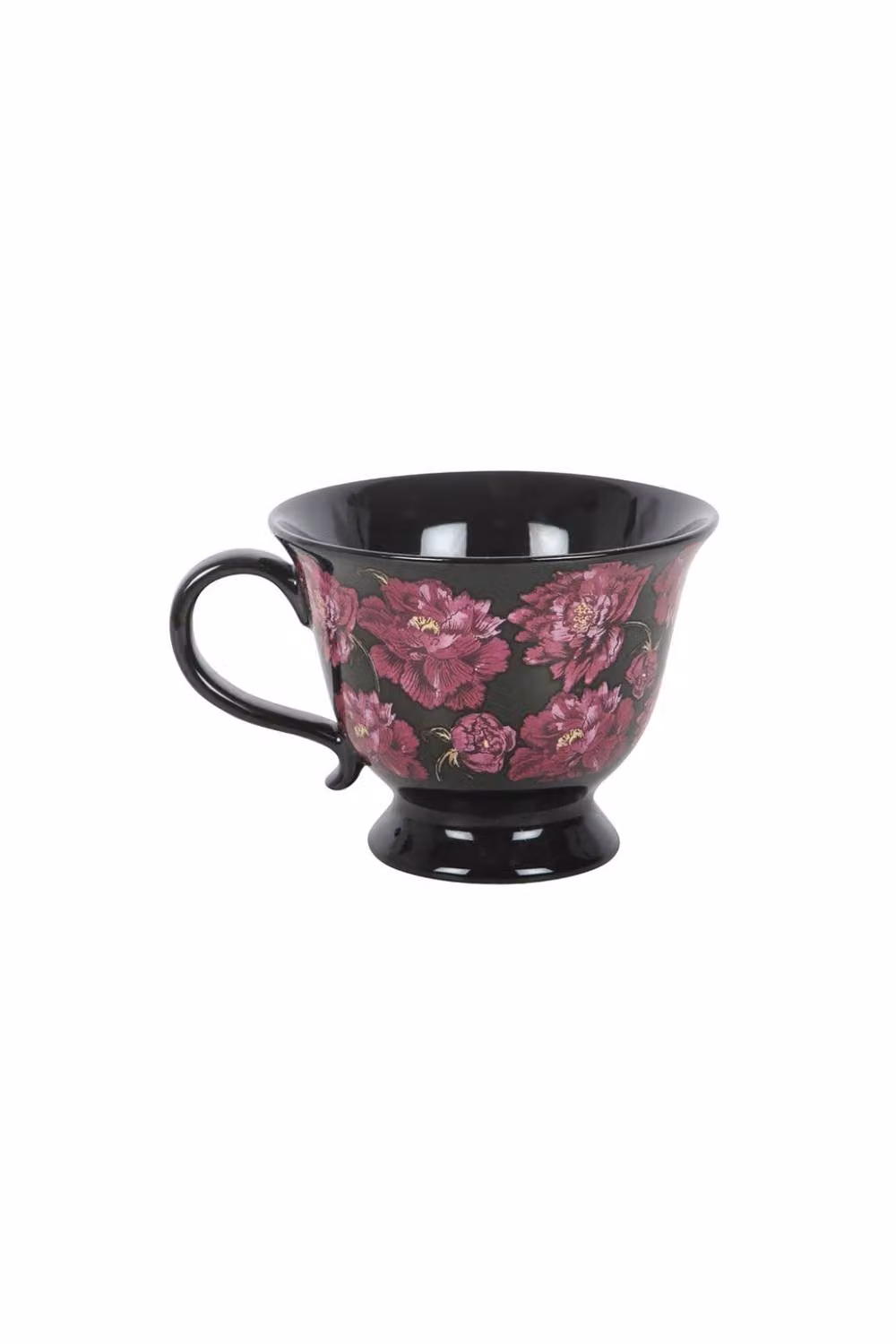 KDMD Dark Romance Floral Ceramic Teacup, 320ml, Black with Purple Design – 2