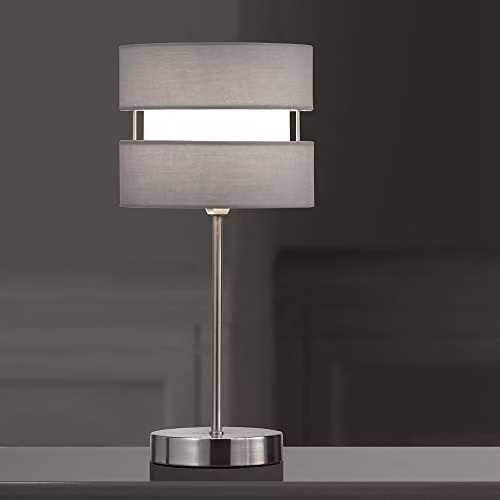 K LIVING Chrome Table Lamp with Grey Fabric Shade