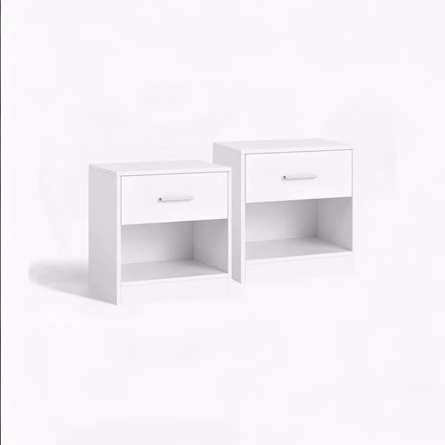 Modcraft Set of 2 Modern White Bedside Tables with Drawer and Open Compartment