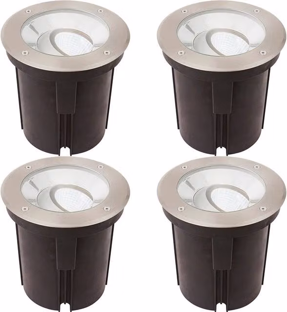 Loops 4 Pack Stainless Steel IP67 Ground Recessed LED Garden Lights in Silver with 16.5W Cool White Tilting Heads – 1