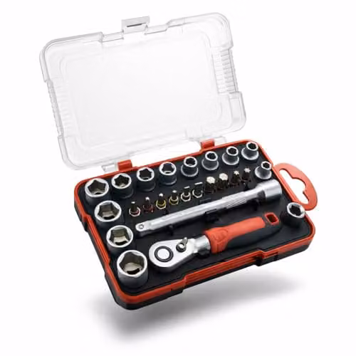 Lumberjack 25 Piece 1/4 Inch Square Drive Metric Socket Set with Screwdriver Bits in Red – 2