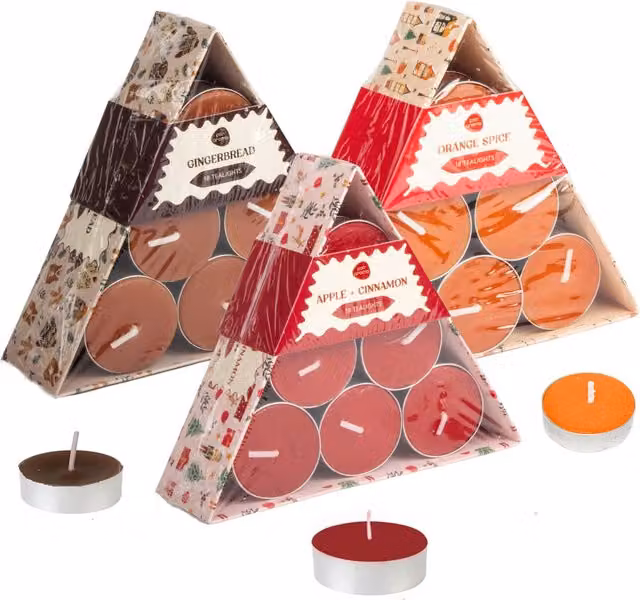 Pan Aroma 54 Christmas Scented Tealight Candles in Cinnamon, Orange and Gingerbread - Brown, Orange and Red