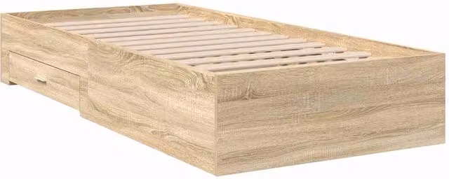 Berkfield Home Sonoma Oak Bed Frame in Light Brown, W/D/H: 90 x 190 x 32 cm