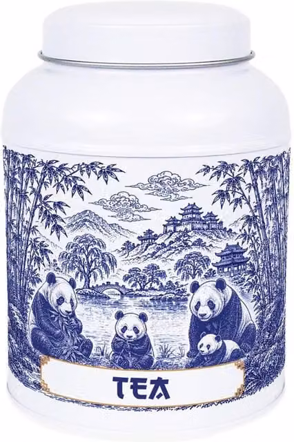 Purely Home Forest Pandas Floral Metal Tea, Coffee and Sugar Canister Set in Blue and White