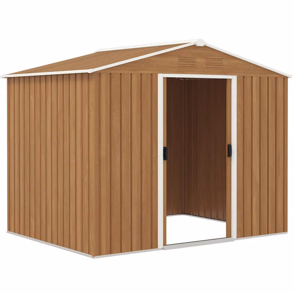 STILVORA Brown Galvanised Steel Garden Shed with Double Doors, Side Vent and Gable Roof, W/D/H: 226 x 226 x 196 cm – 5