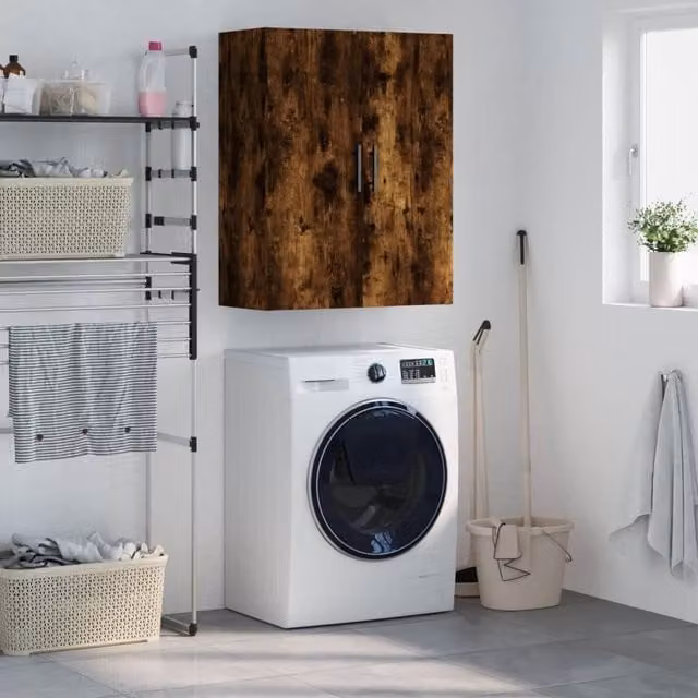 Berkfield Home Wall Mounted Smoked Oak Cabinet in Brown, W/D/H: 69.5 x 34 x 90 cm