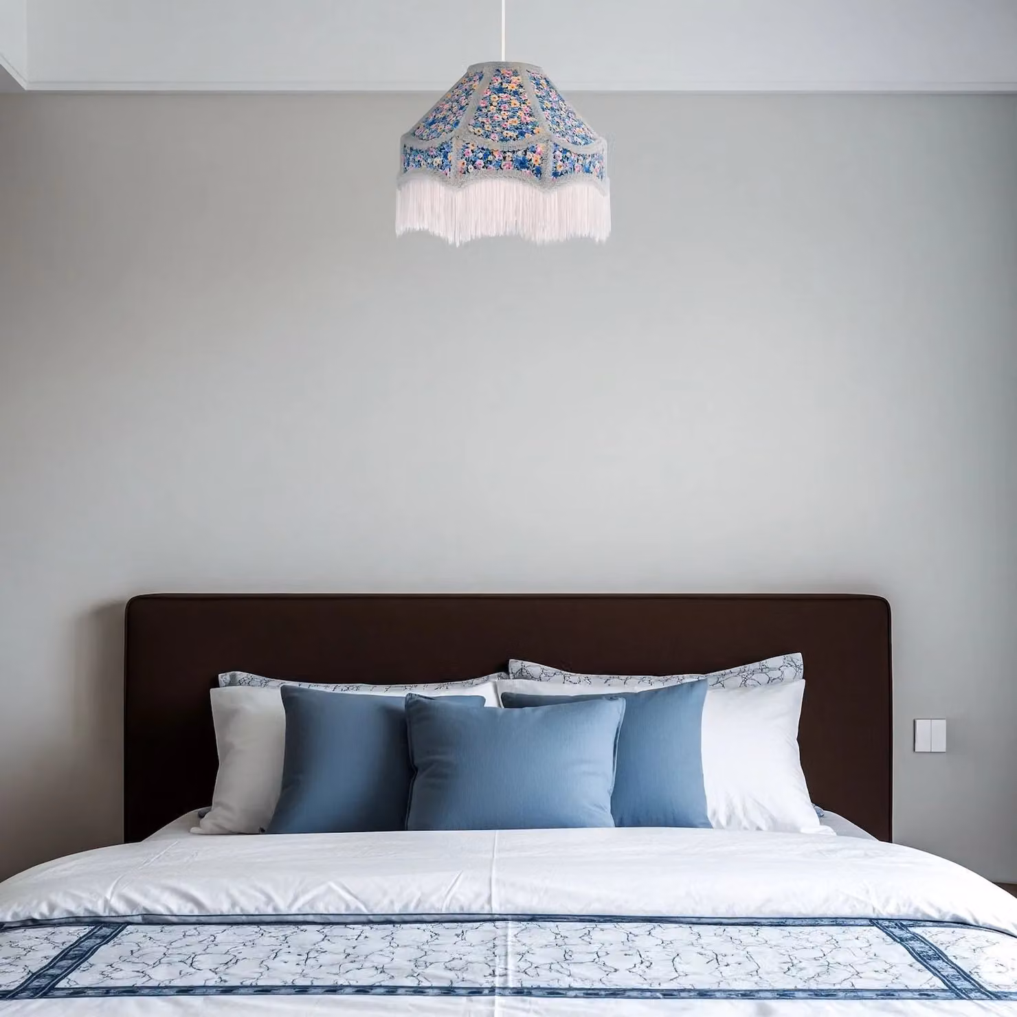 Happy Homewares Classic Handmade Victorian Empire Lamp Shade in White and Multicolour Soft Cotton with Tassels, Diameter: 30 cm – 2