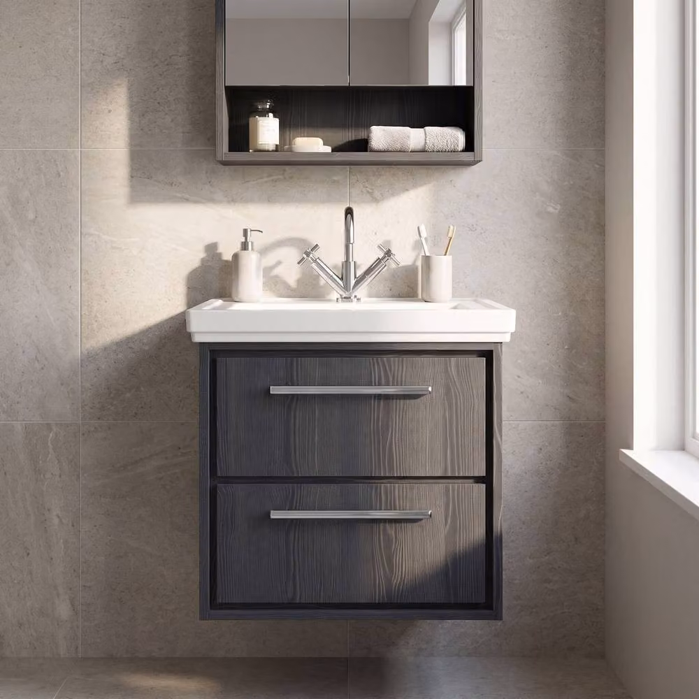 Balterley Longnor 2 Drawer Wall Hung Vanity Basin Unit, Grey, W: 60 cm – 2