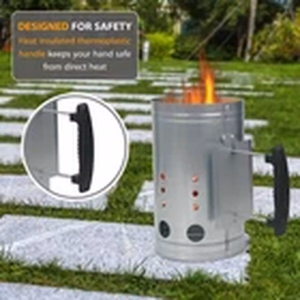 EONLION Silver Galvanised Steel BBQ Charcoal Chimney Starter Kit – 4
