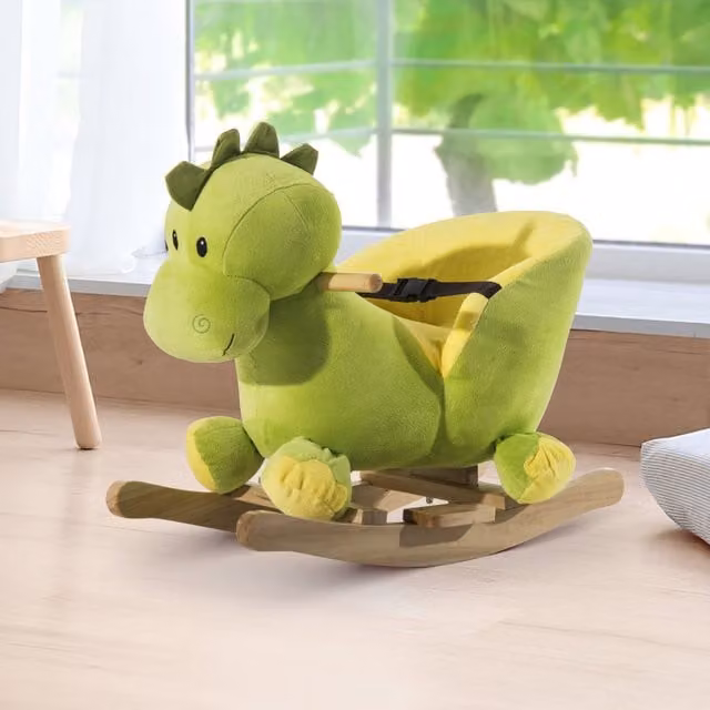 HOMCOM Kids Plush Dinosaur Rocking Horse in Green