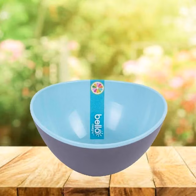 Bello Two Tone Plastic Serving Snack Bowl, 300 ml, Blue and Grey