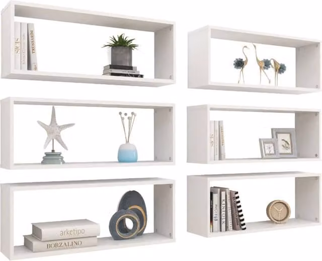 Berkfield Home Wall Mounted Cube Shelf Set of 6 in White, W: 60 cm, D: 15 cm, H: 23 cm