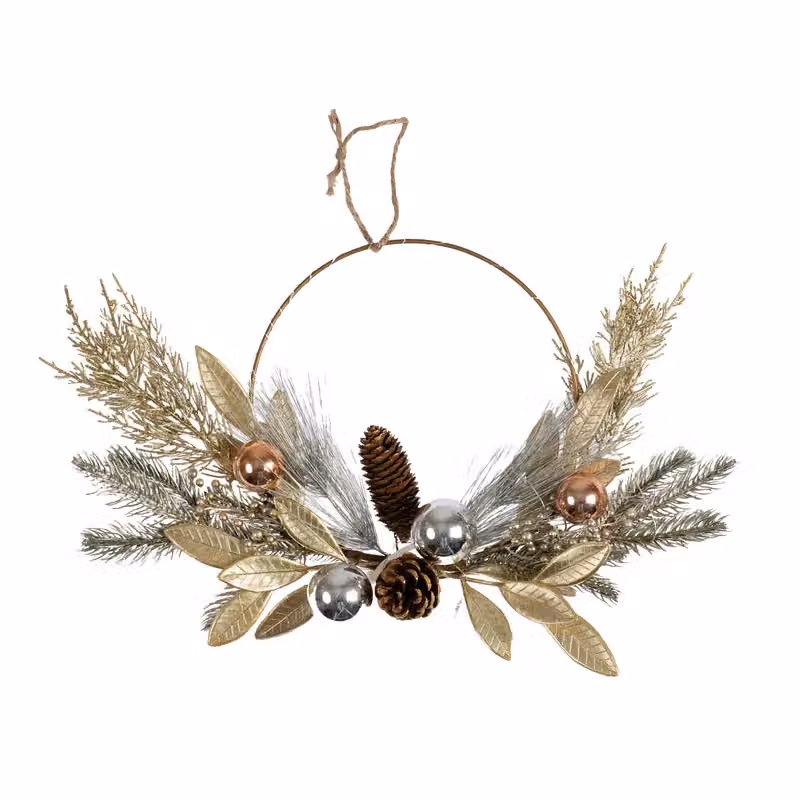 Scottish Everlastings Ltd Pre-lit Metallic Ring Christmas Wreath in Gold and Silver, Diameter: 40 cm – 2