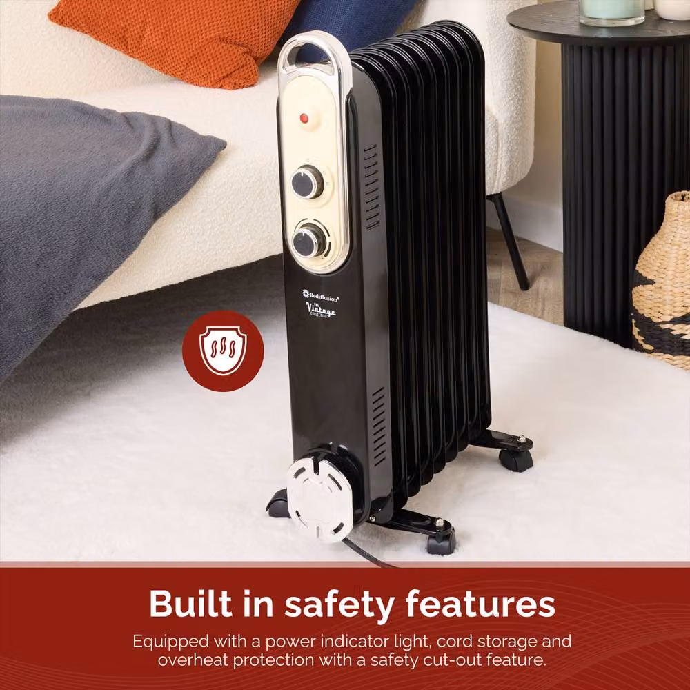 Rediffusion Vintage 9 Fin Oil Filled Radiator 2kW in Blue and Black – 3