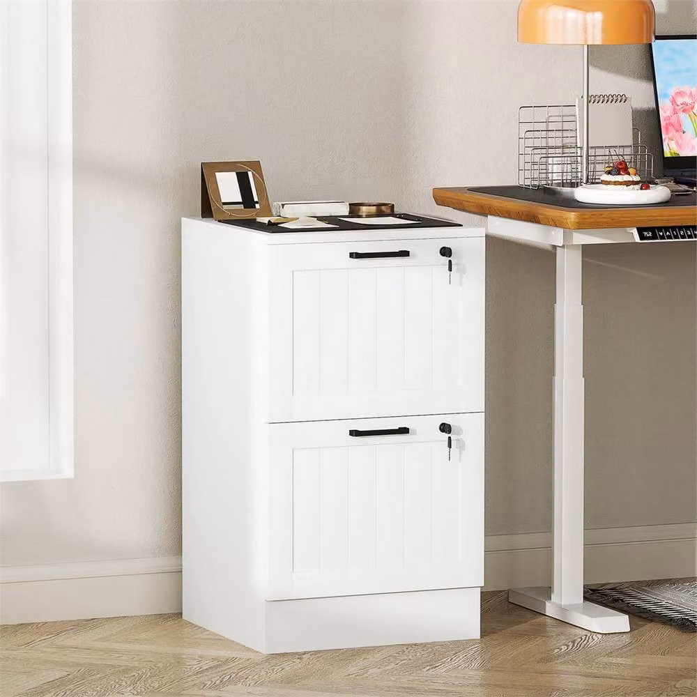 Nordara White 2-Drawer File Cabinet with Lock and Adjustable Hanging Bars for Home Office – 2