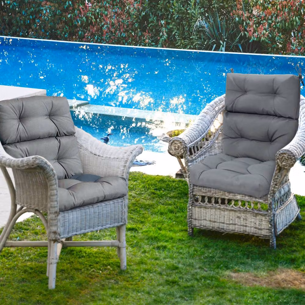 Gymax High Back Patio Chair Seat Pads with Non-slip Rope Belts in Grey – 8