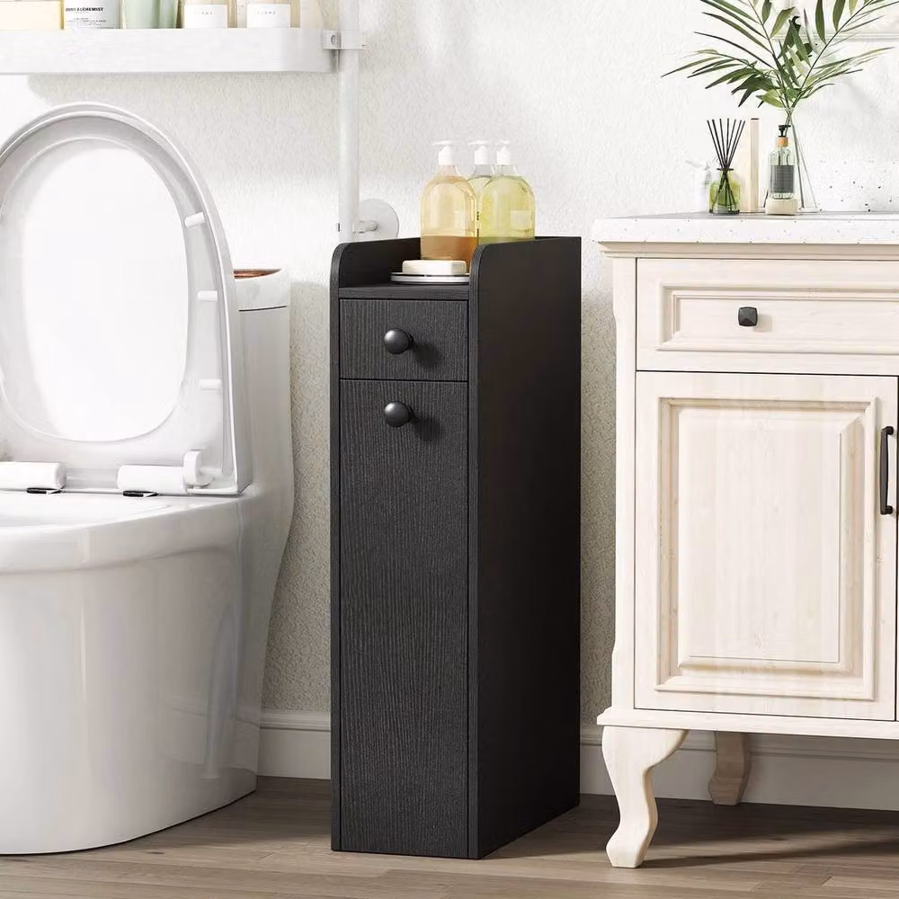 KORVIXA Modern Black Freestanding Bathroom Storage Cabinet with Internal Drawers and Shelves, W: 60 cm, H: 100 cm – 4