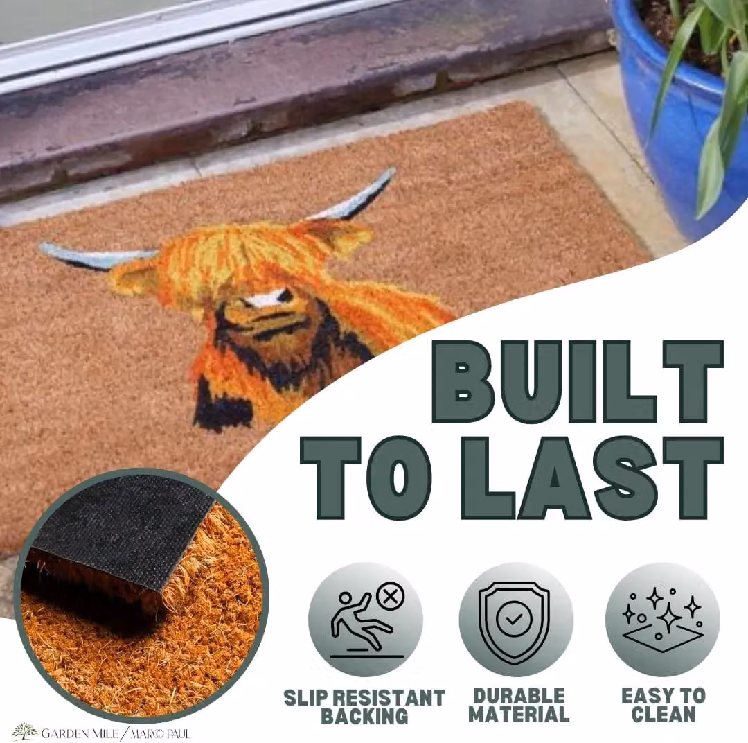 Marco Paul Highland Cow Non Slip Coir Door Mat, Multicolour, W: 75 cm, D: 45 cm – 6