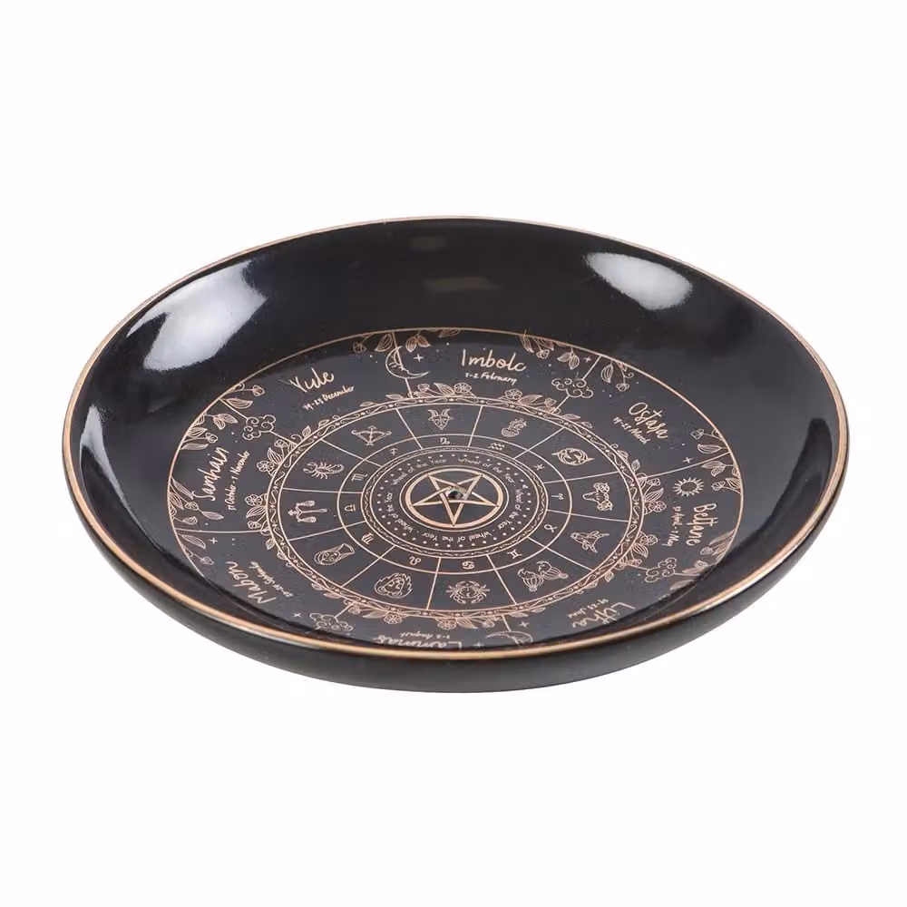 Something Different Wheel Of The Year Ceramic Incense Holder in Black, W: 10.5 cm, D: 10.5 cm, H: 2.0 cm – 2