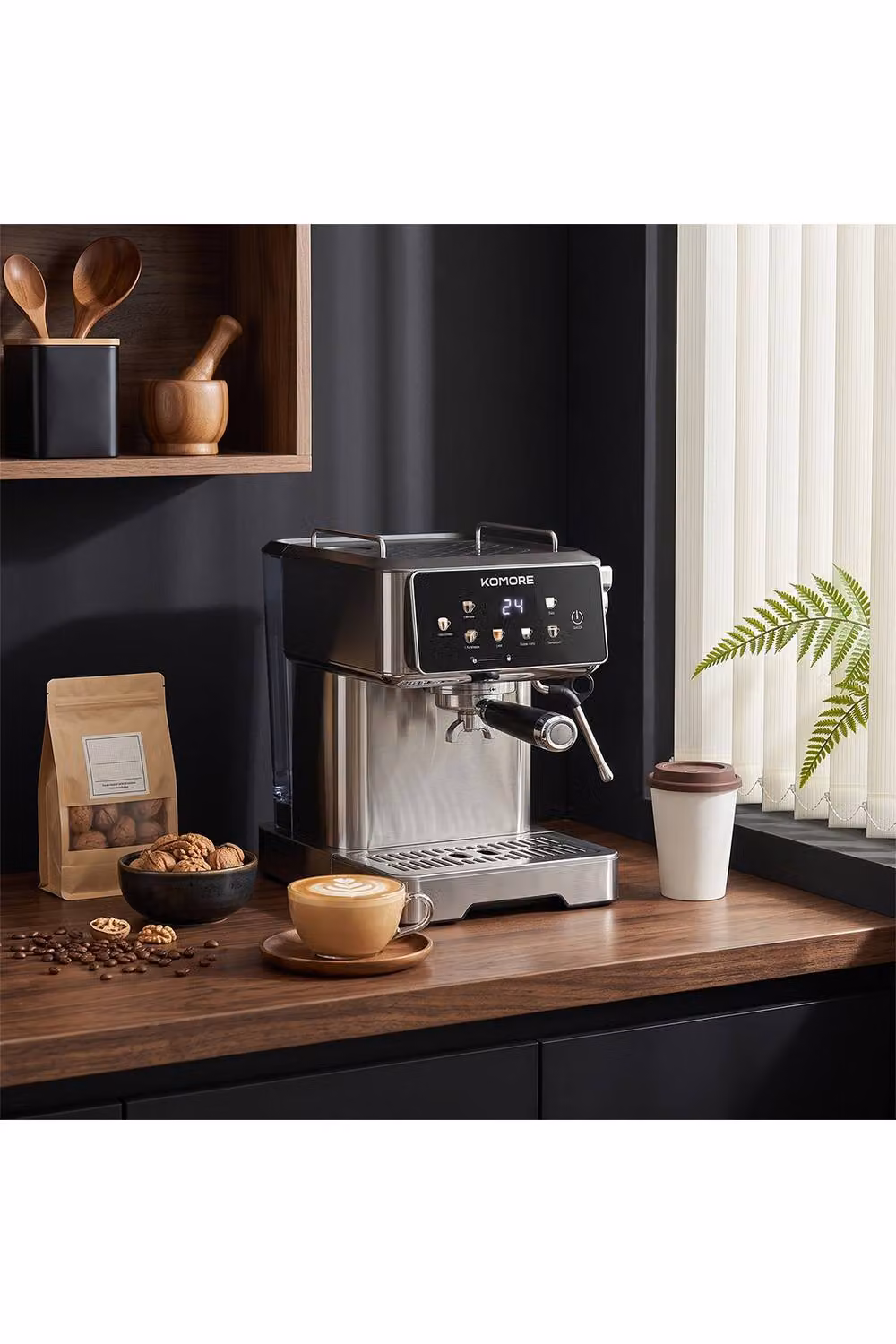 Living and Home Espresso Machine with Milk Frother and Touch Display in Silver – 5