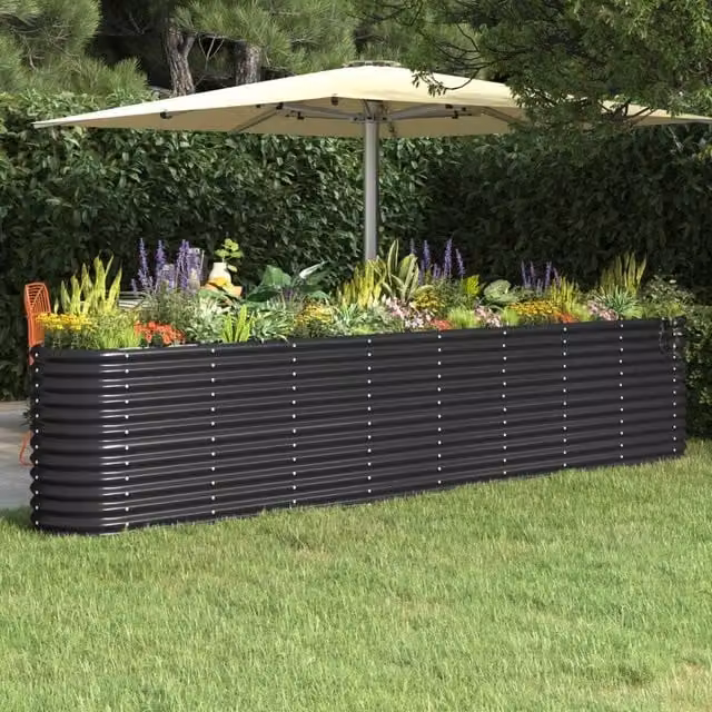 Berkfield Home Garden Powder-coated Steel Raised Bed in Anthracite Black, W/D/H: 332 x 40 x 68 cm – 1