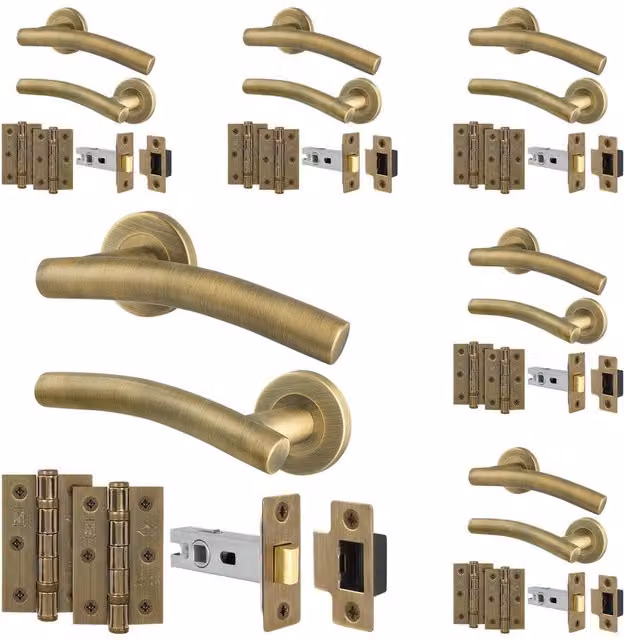 AFIT Antique Brass Internal Lever Handles and Bronze Hinges Set with 64mm Latch and 100mm Rosette Set – 1