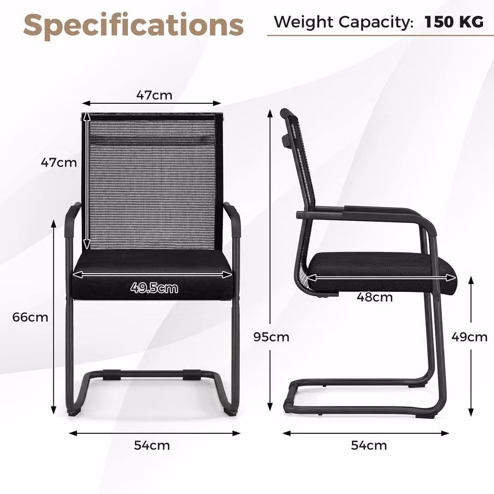 Costway Set of 4 Stackable Mid Back Office Reception Guest Chairs in Black Fabric – 2