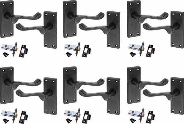 Golden Grace 6 Set Victorian Scroll Door Handles with Latch in Matt Black