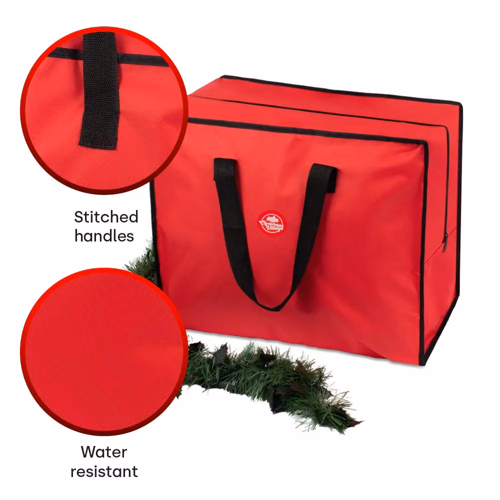 Christmas Village Premium Christmas Decoration Storage Bag with Handles, Grey and Red – 4