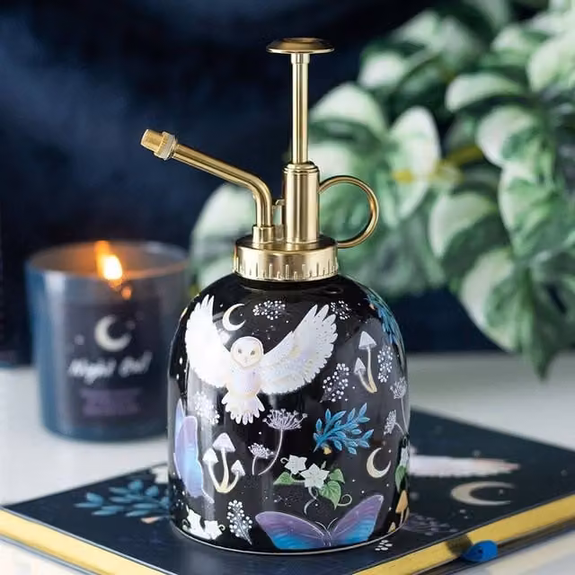 Uniqueful Night Flight Owl Print Ceramic Plant Mister, 500ml, White, Gold and Multicolour – 1