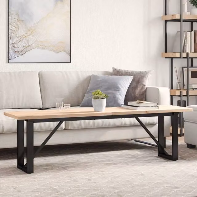 Berkfield Home O-Frame Coffee Table in Brown Solid Pine and Steel, W: 160 cm, D: 40 cm, H: 45.5 cm