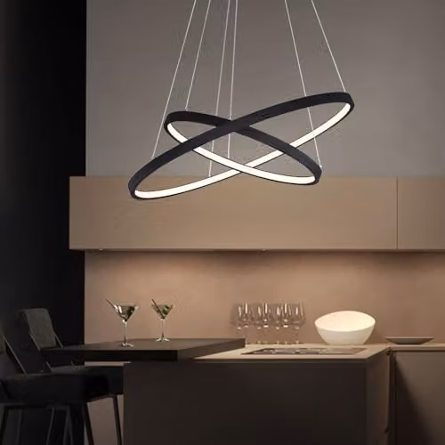 Globo Lighting Modern Black Ring LED Suspended Pendant Light with Dimmable Warm White Illumination – 2