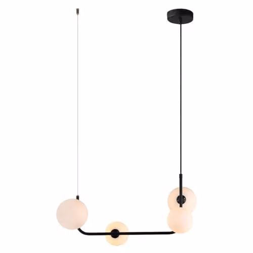 Netlighting Modern Dimmable Hanging Pendant Light in Black with White Glass Shades, 4 x G9