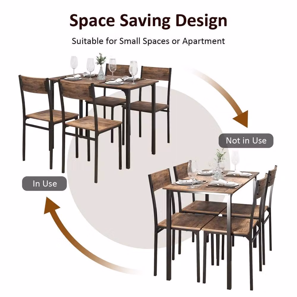 NESTLUNE 5 Piece Industrial Dining Table and Chairs Set in Brown and Black – 2
