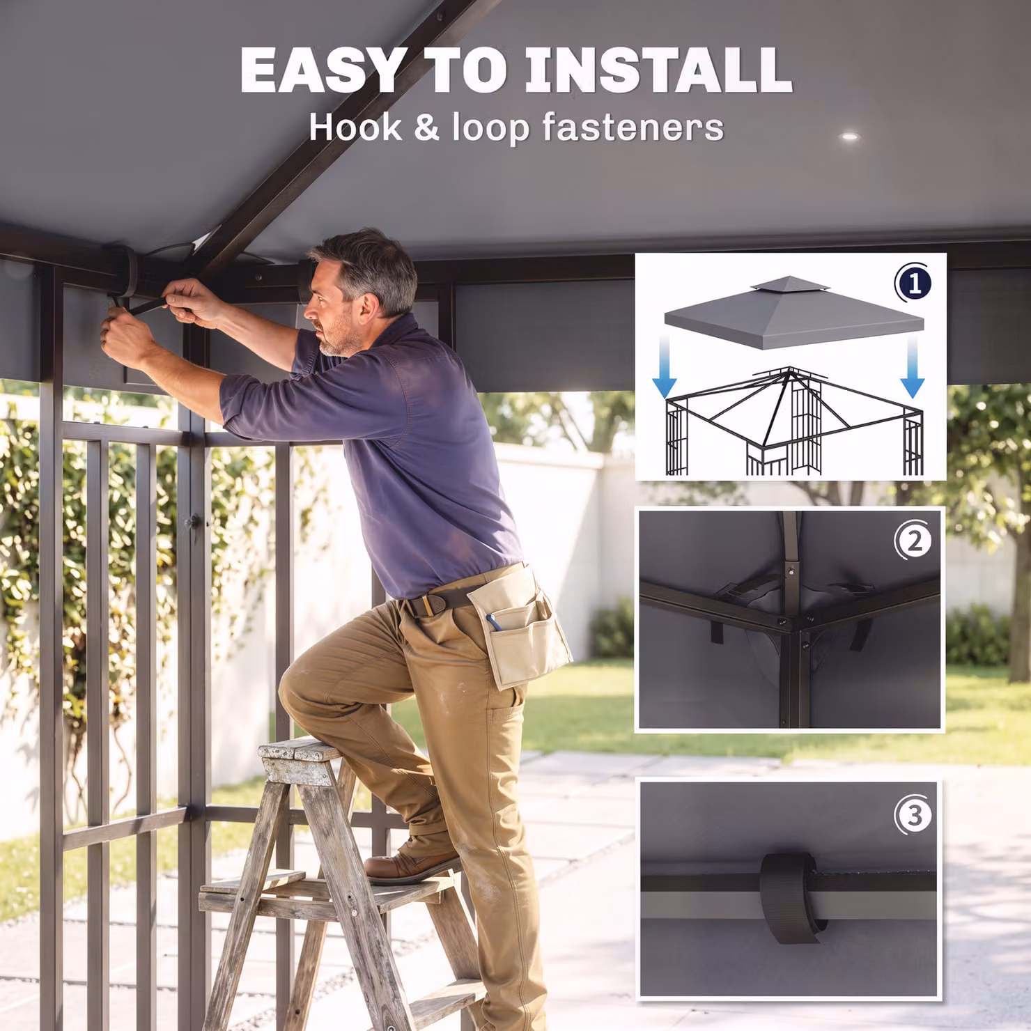 Outsunny Replacement Gazebo Canopy Roof Top Cover in Deep Grey, 3 x 3 m – 5