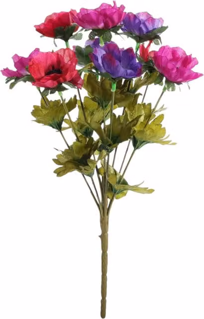 Kingsbury Gifts Artificial Silk Anemone Bunch with 9 Heads in Purple, Pink and Lilac