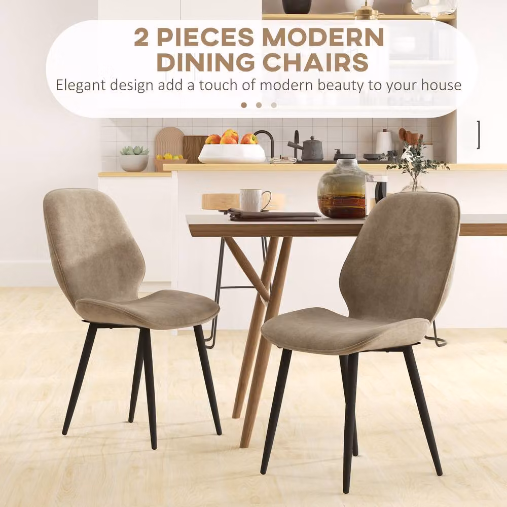 STILVORA Set of 2 Modern Brown Velvet Dining Chairs with Metal Legs – 4