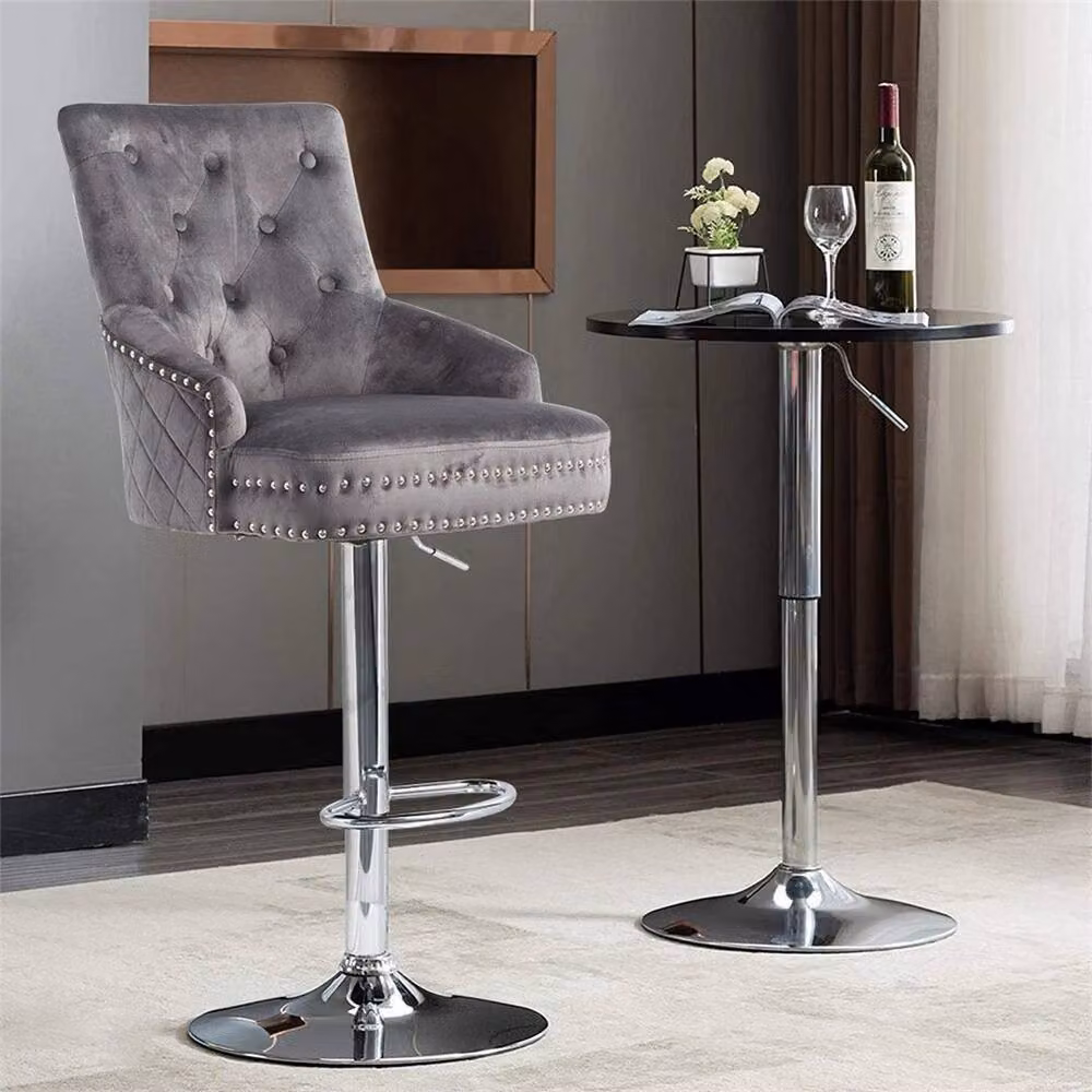 KORVIXA Modern Swivel Velvet Bar Stool in Grey, Height: 120 cm – 3