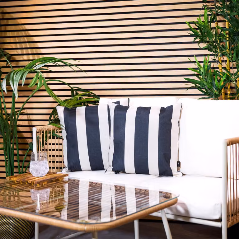 icon Boho Collection Indoor and Outdoor Square Cushions, Set of 2, Black, Multicolour and White, W/D/H: 43 x 43 x 43 cm