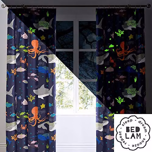 Bedlam Sea Life Pencil Pleat Curtains, Multicolour, W: 168 cm, H: 183 cm – 2
