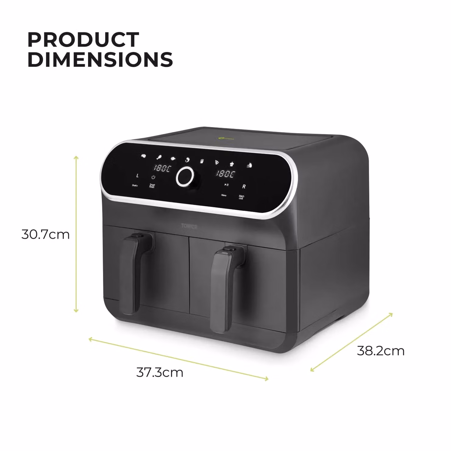 Tower T17194 Elite Dual Basket Air Fryer with Digital Control Panel and Vortex Technology, 8L, Grey and Black – 6