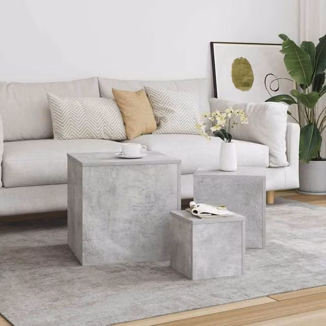 Berkfield Home Set of 3 Nested Square Side Tables in Concrete Grey Engineered Wood – 1