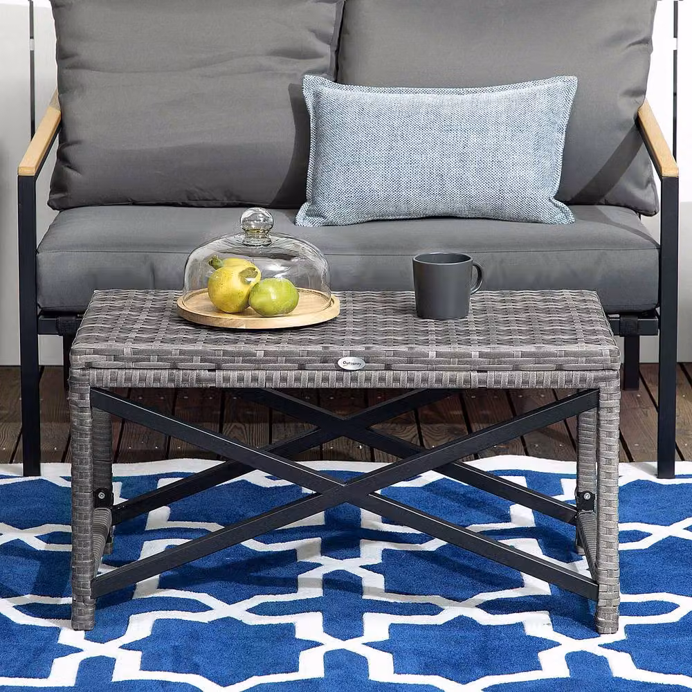 ERGOVEXA Grey Rattan Outdoor Coffee Table with Metal and Plastic Frame, W/D/H: 43 x 40 x 40 cm – 9