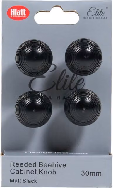 Elite Knobs & Handles Pack of 4 Matt Black Zinc Beehive Cabinet Knobs