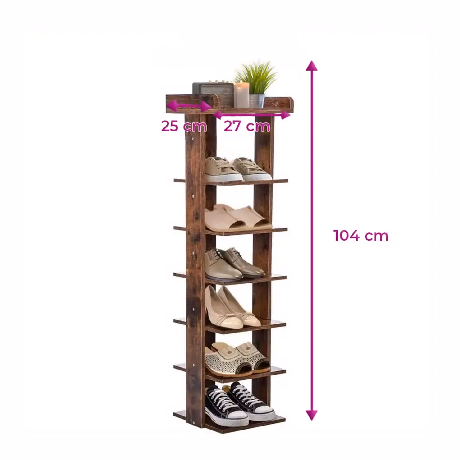 Neo 7 Tier Slim Wooden Shoe Rack Storage in Dark Brown – 4