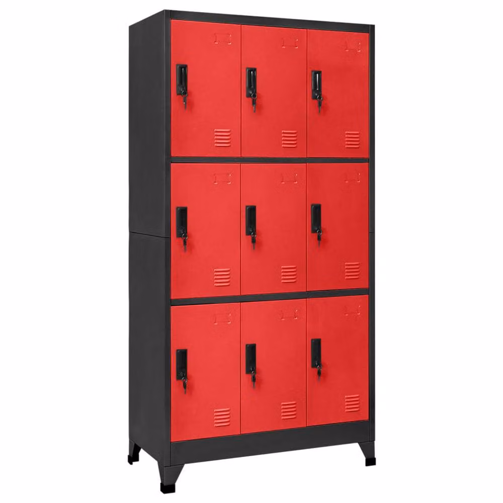Berkfield Home Anthracite and Red Steel Locker Cabinet W/D/H: 90 x 45 x 180 cm – 2