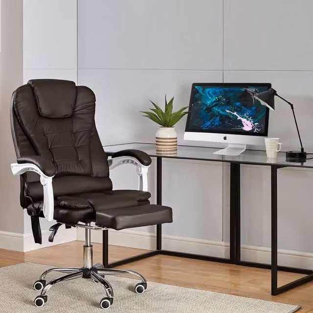 Neo Brown Synthetic Leather Gaming Computer Recliner Massage Chair with Footrest and Headrest